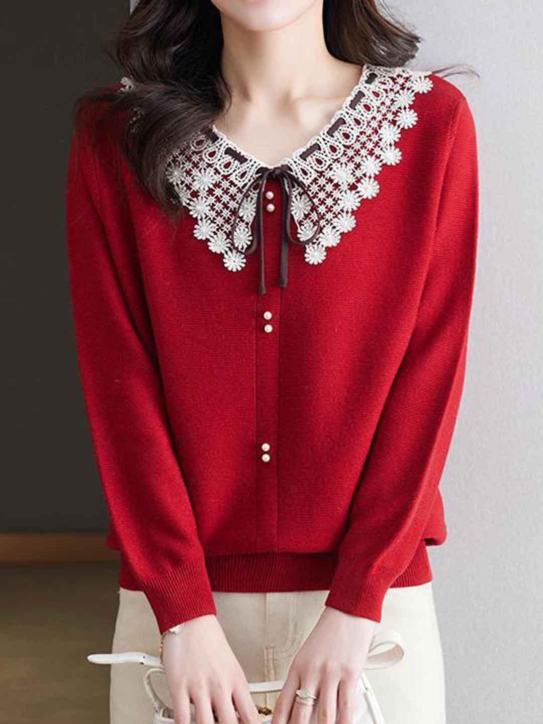 Charlotte Chic Doll Collar Bow Knitted Top