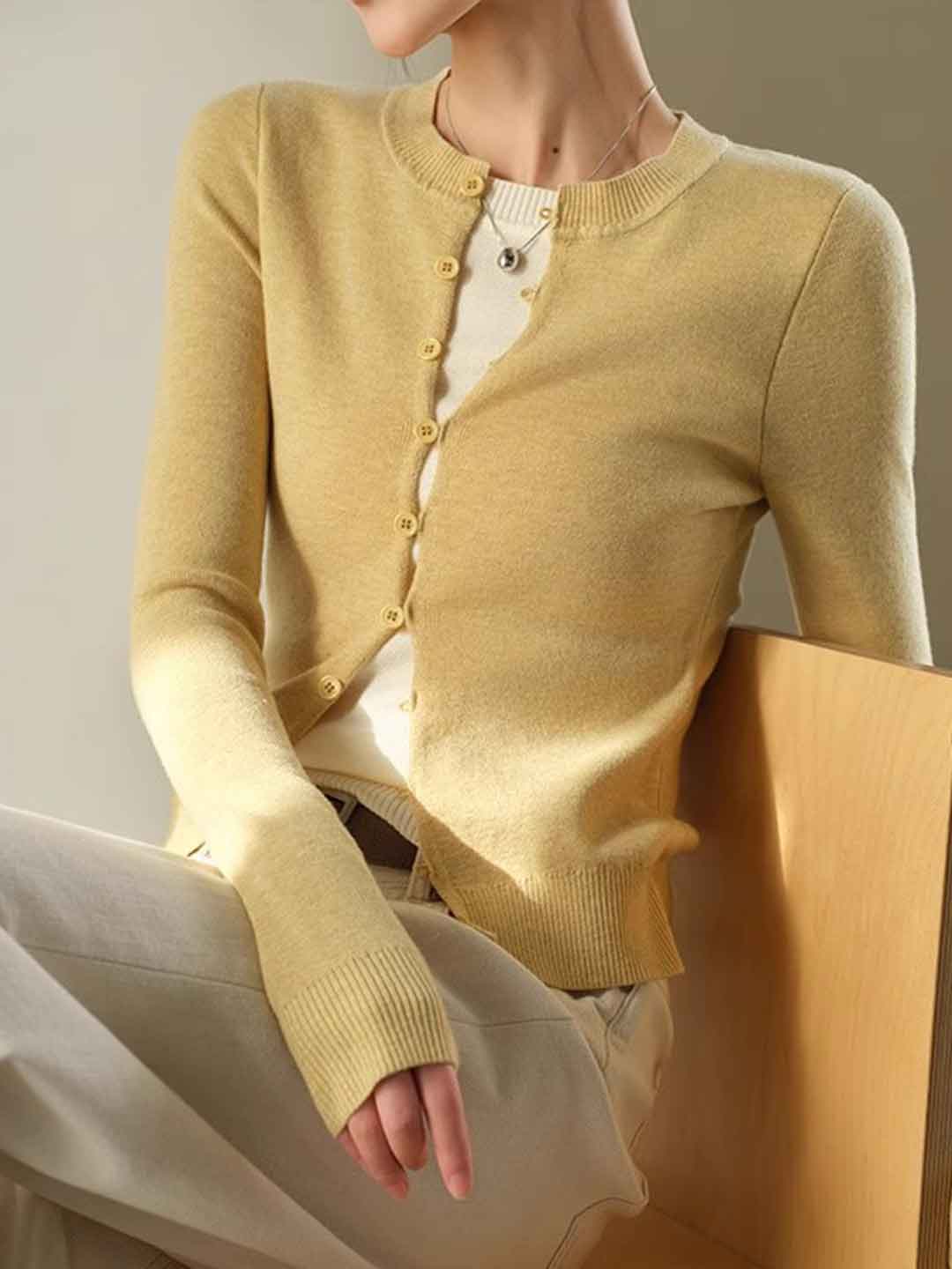 Hannah Slim Crew Neck Mock Two-Piece Knitted Cardigan