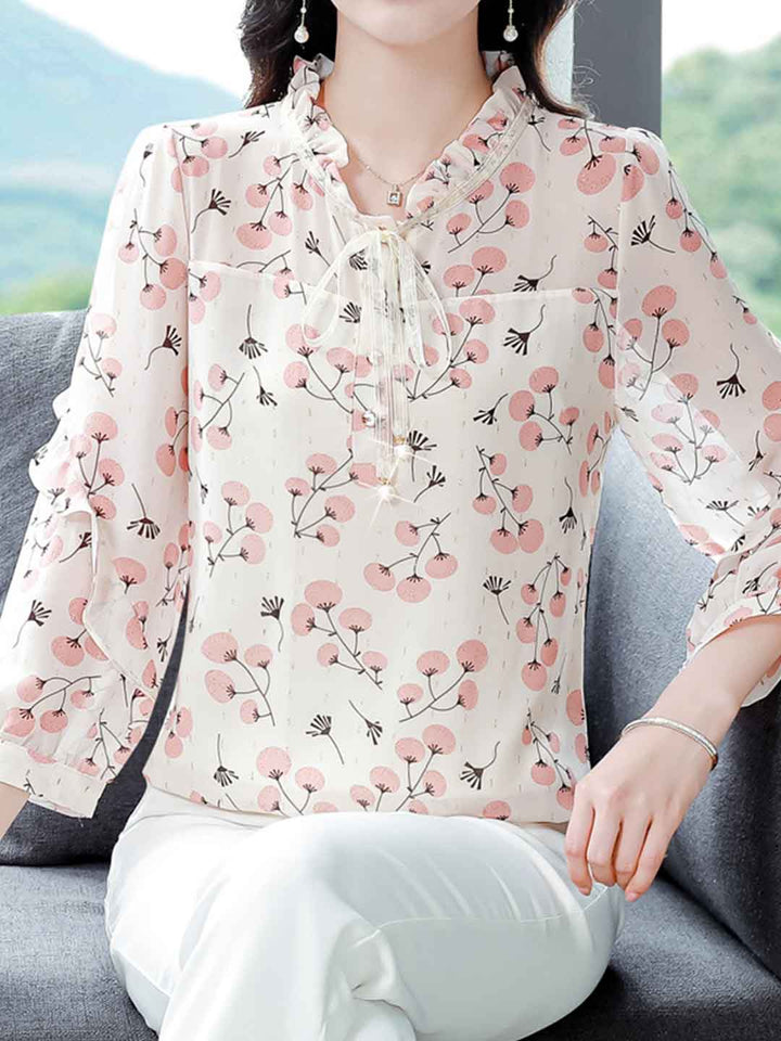 Serenity Loose V-Neck Floral Chiffon Top