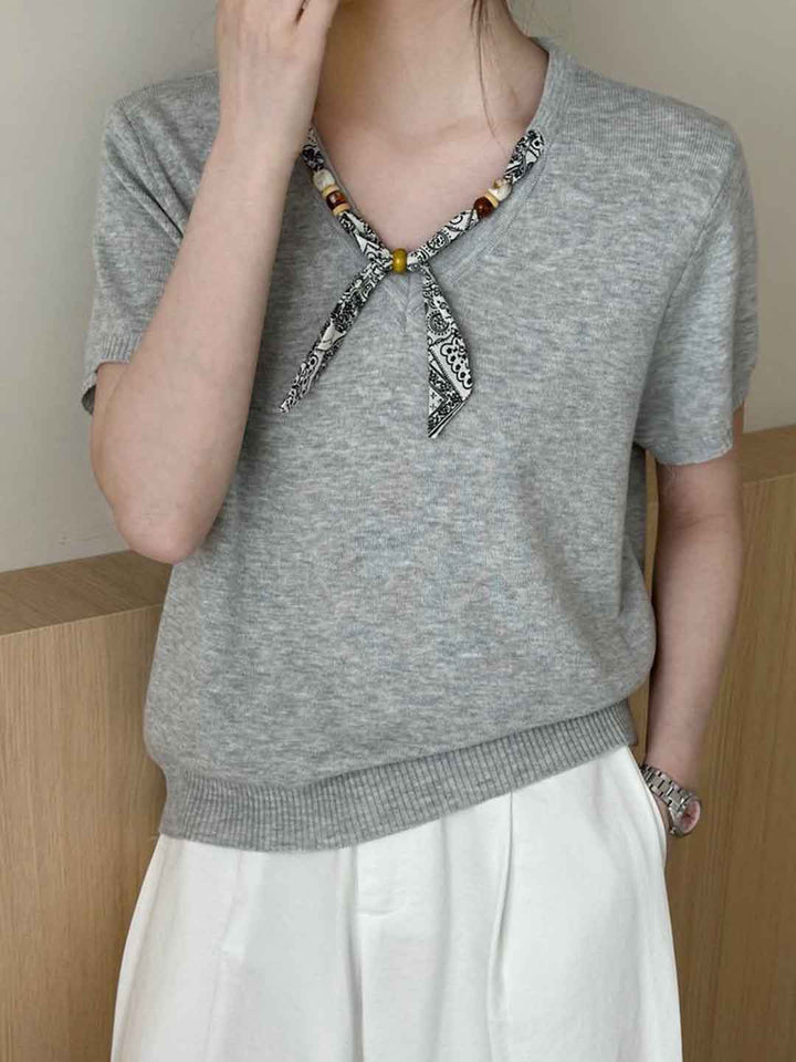 Kaylee Loose V-Neck Scarf Knitted Top