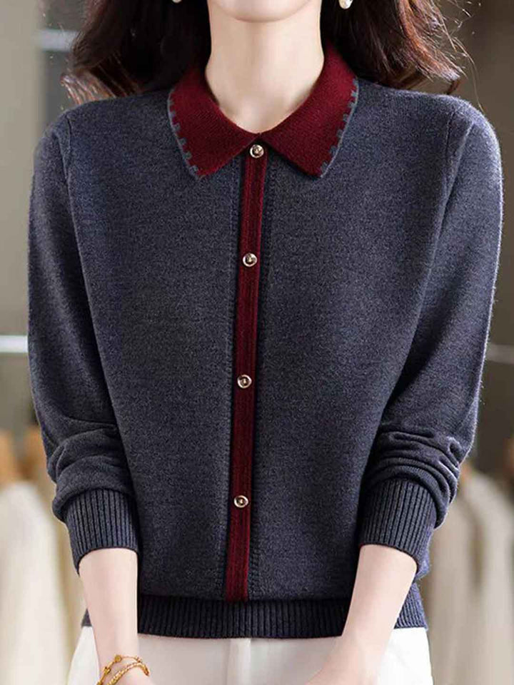 Avery Loose Lapel Colorblocked Knitted Sweater