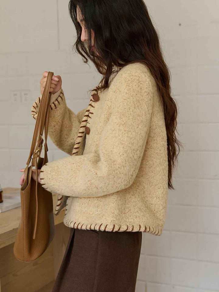 Riley Classic Crew Neck Textured Tweed Jacket