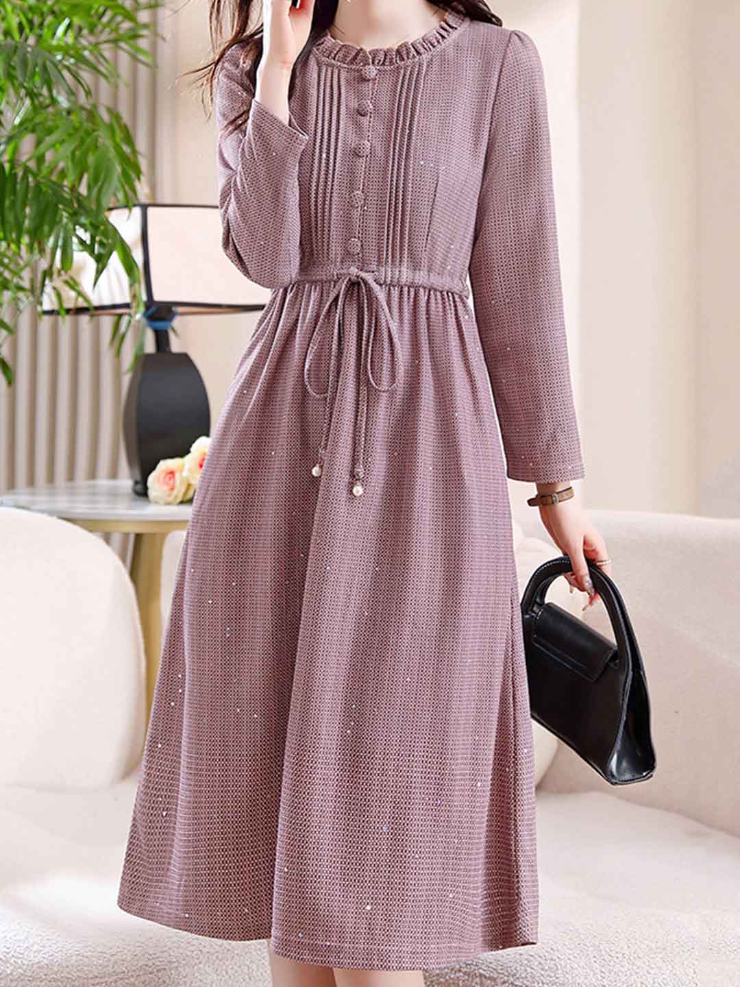 Natalie Slim Crew Neck Waist A-Line Dress