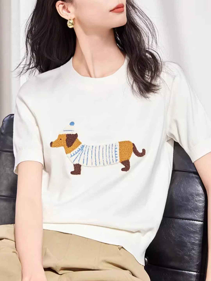 Destiny Casual Crew Neck Embroidered Knitted Top