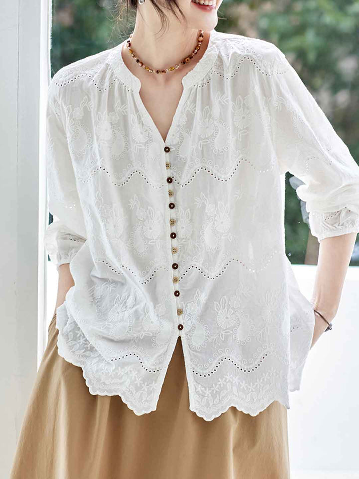 Ava Loose V-Neck Embroidered Top