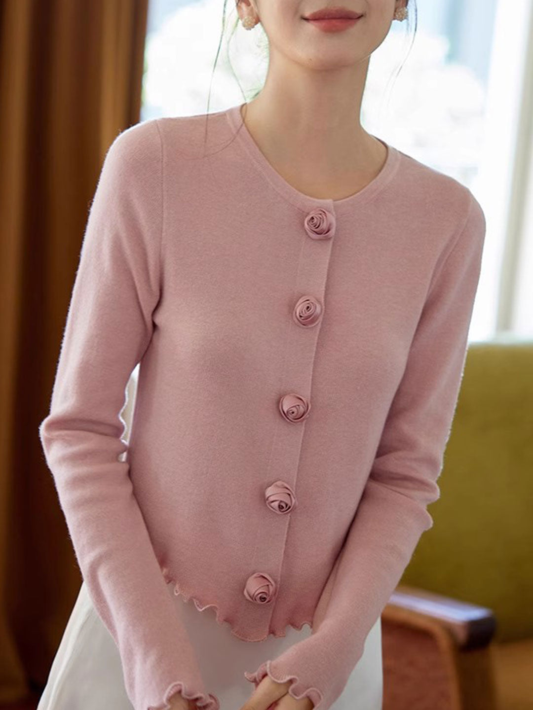Bella Elegant Crew Neck Auricular Sleeve Knitted Cardigan