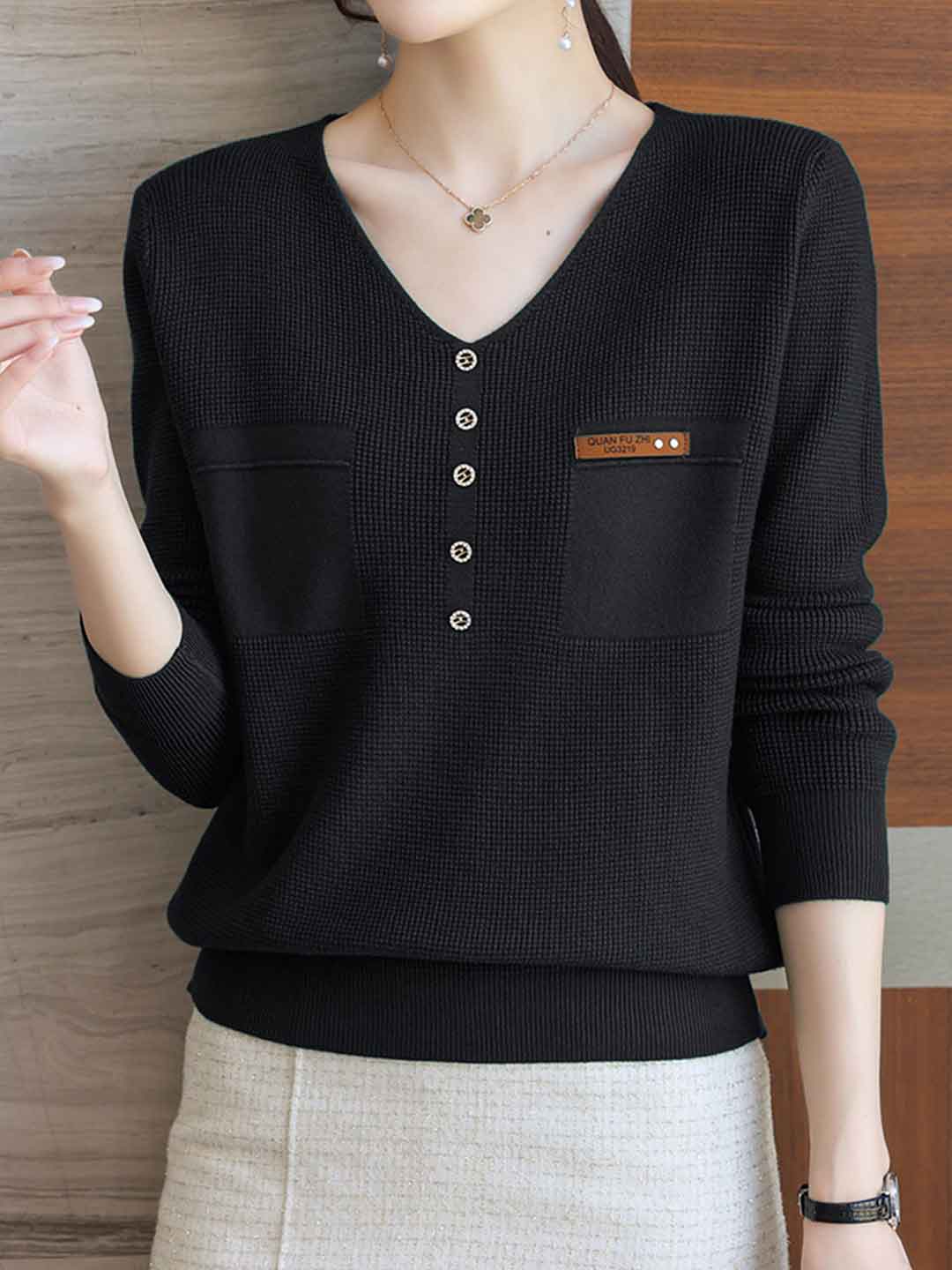 Zoey Loose V-Neck Buttons Pullover Knitted Sweater