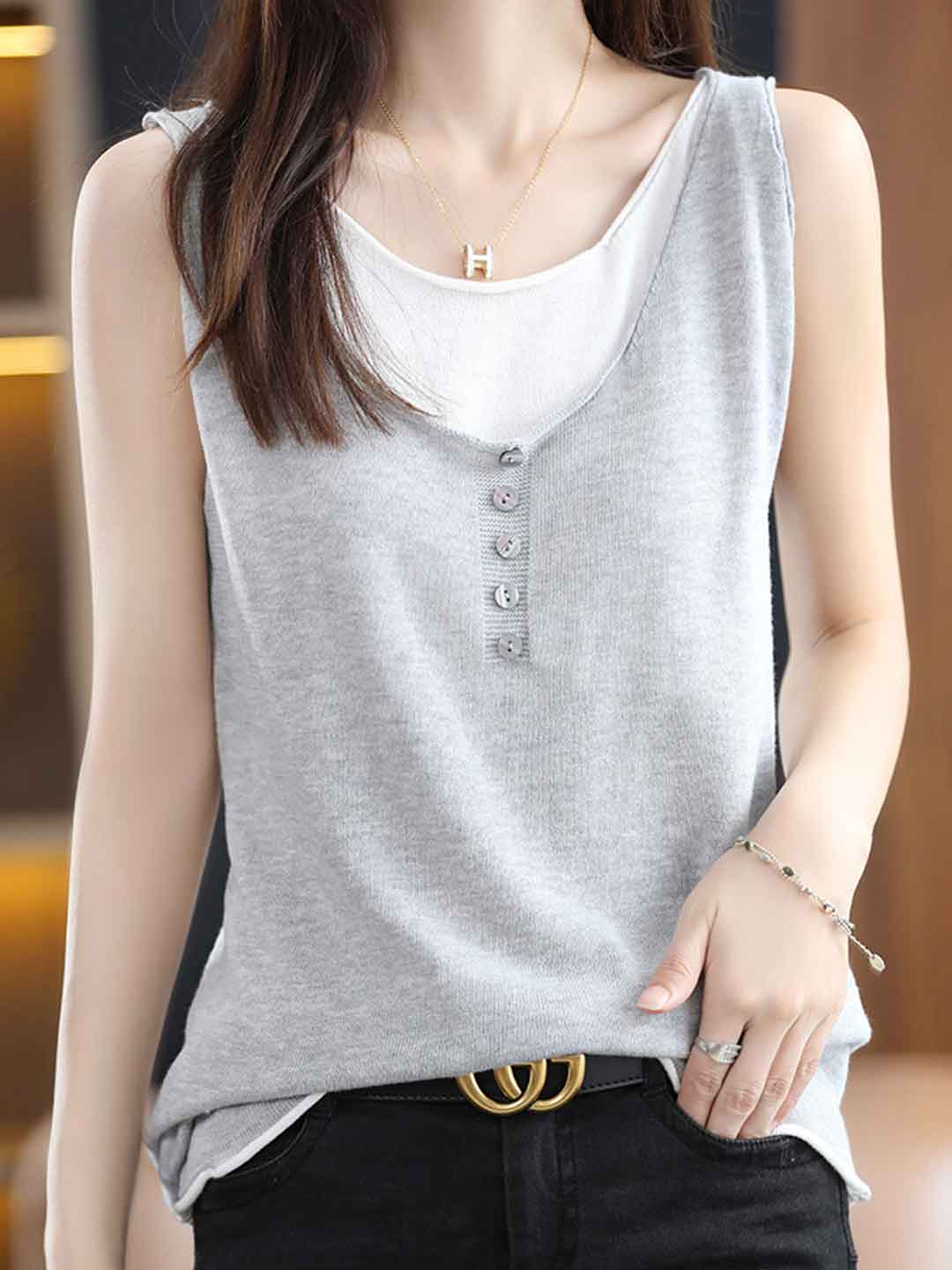 Kaylee Loose Knitted Mock Two-Piece Vest