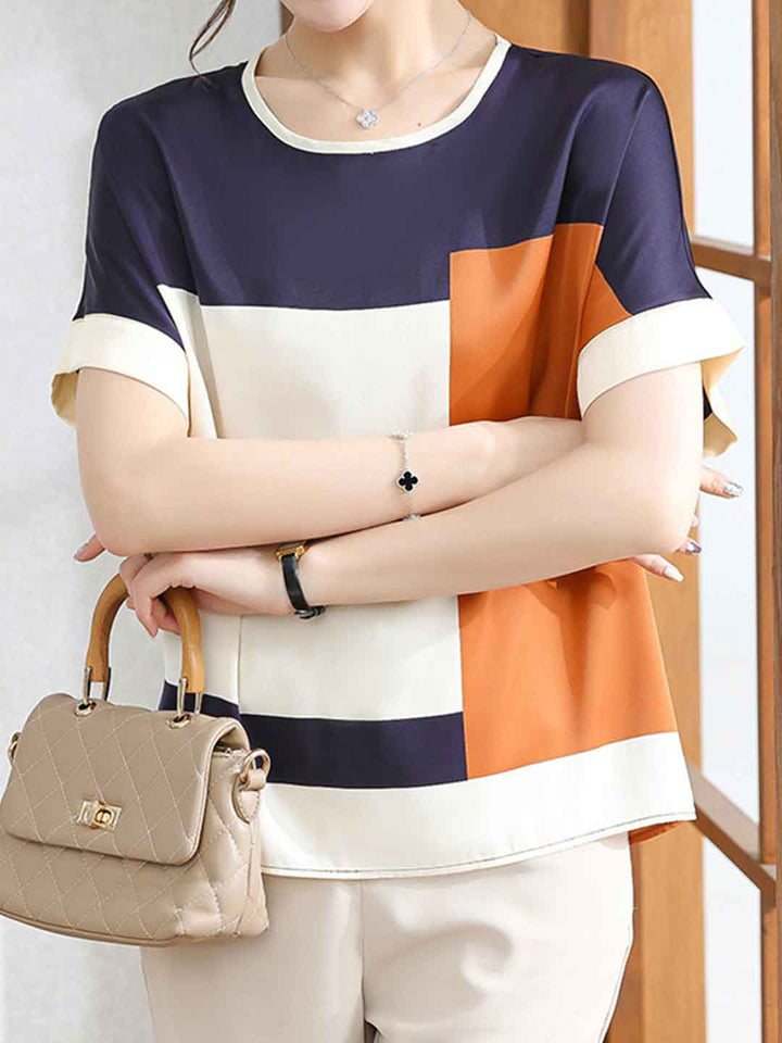 Molly Loose Crew Neck Colorblocked Top