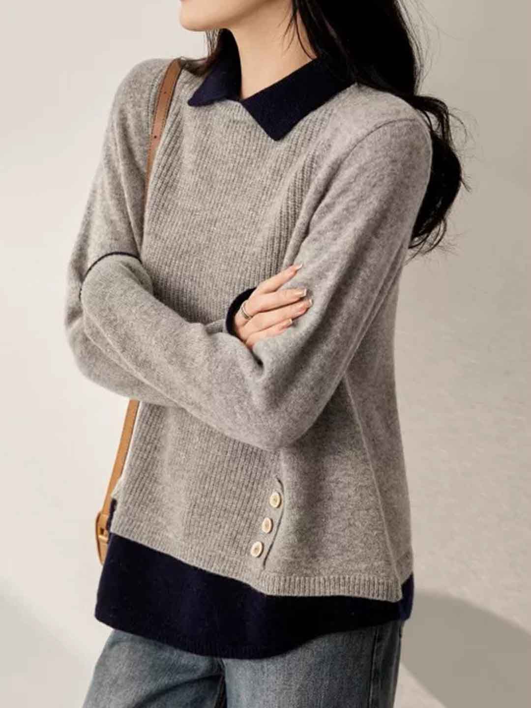 Nevaeh Loose Lapel Mock Two-Piece Knitted Top