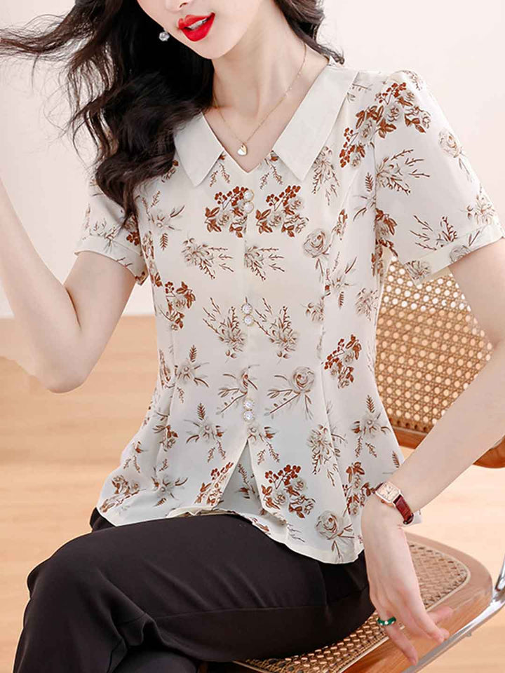 Kimberly Slim Lapel Printed Chiffon Panelled Top