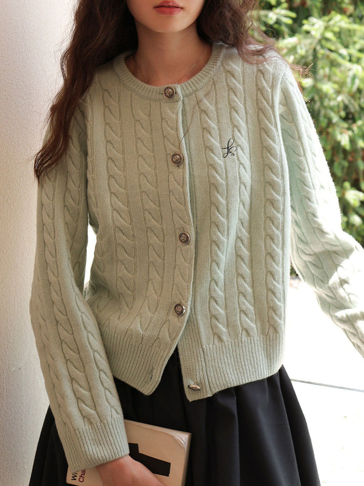 Riley Loose Crew Neck Cable Knitted Cardigan
