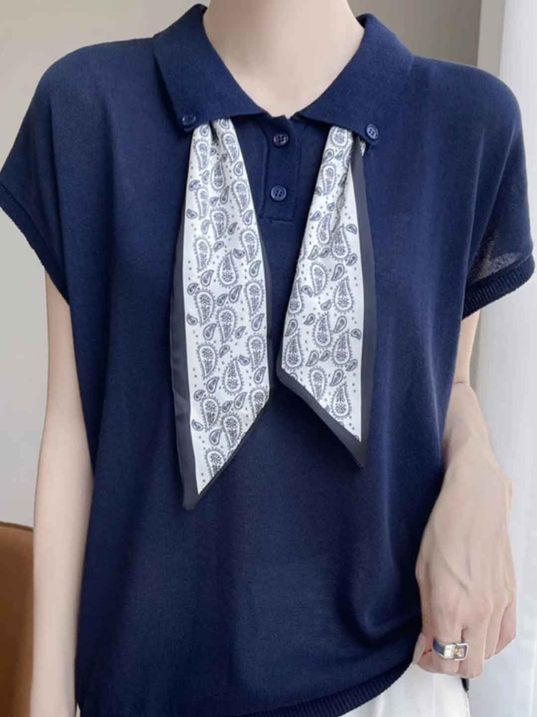 Maria Elegant Polo Collar Knitted Top