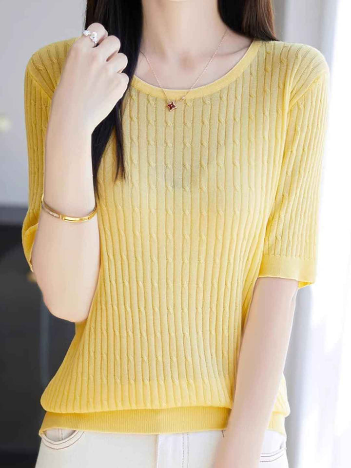 Sophie Loose Crew Neck Solid Color Cable Knitted Top