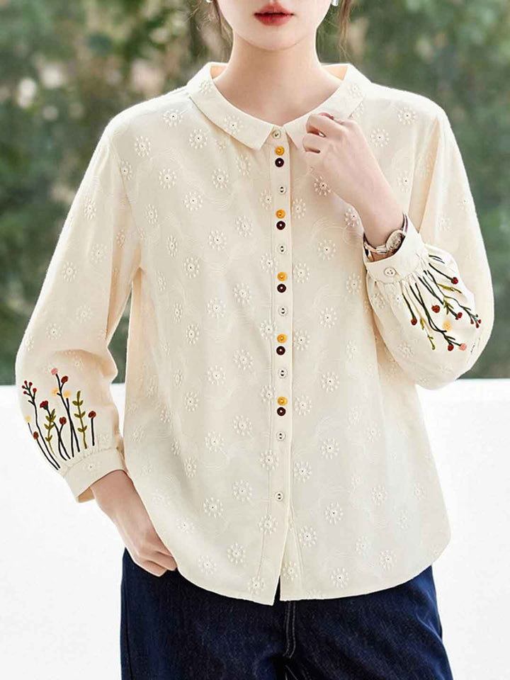 Grace Elegant Lapel Embroidered Shirt