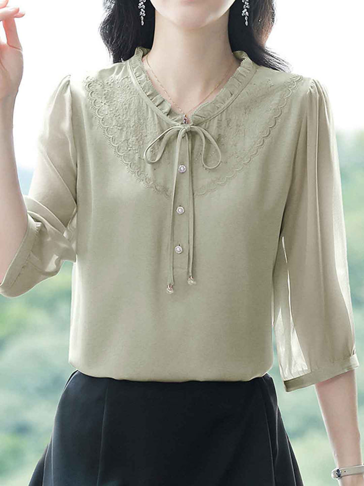 Maria Classic V-Neck Lantern Sleeve Auricular Lace Top