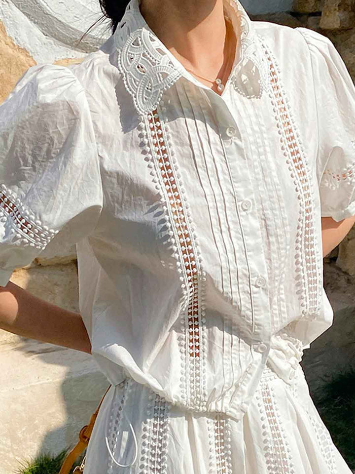 Destiny Daily Puff Sleeve Hollowed Striped Shirt