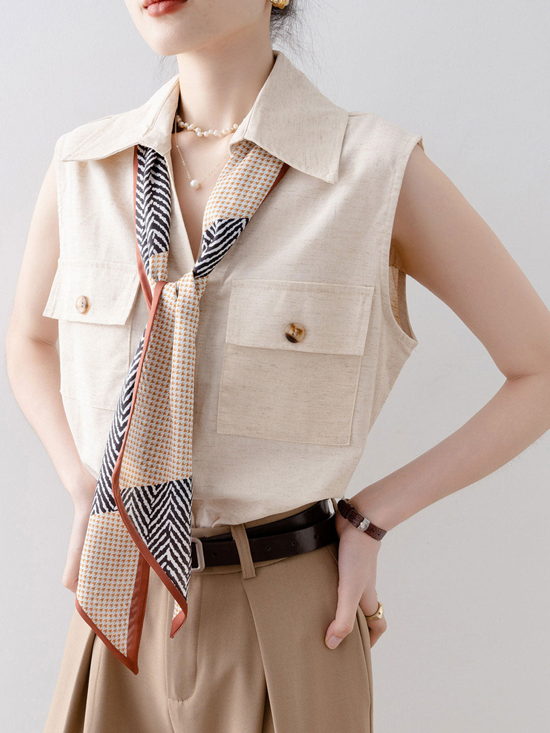 Taylor Loose Lapel Sleeveless Shirt