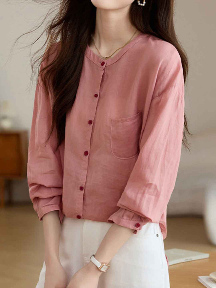 Katelyn Loose Crew Neck Solid Color Ramie Top