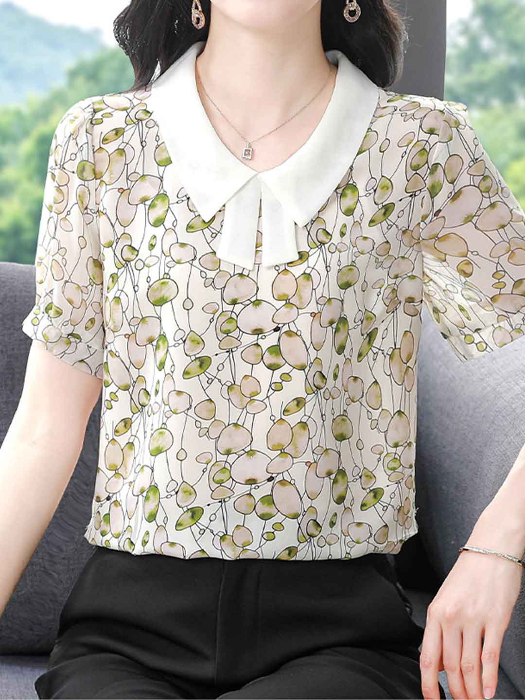 Grace Lapel Printed Floral Chiffon Top