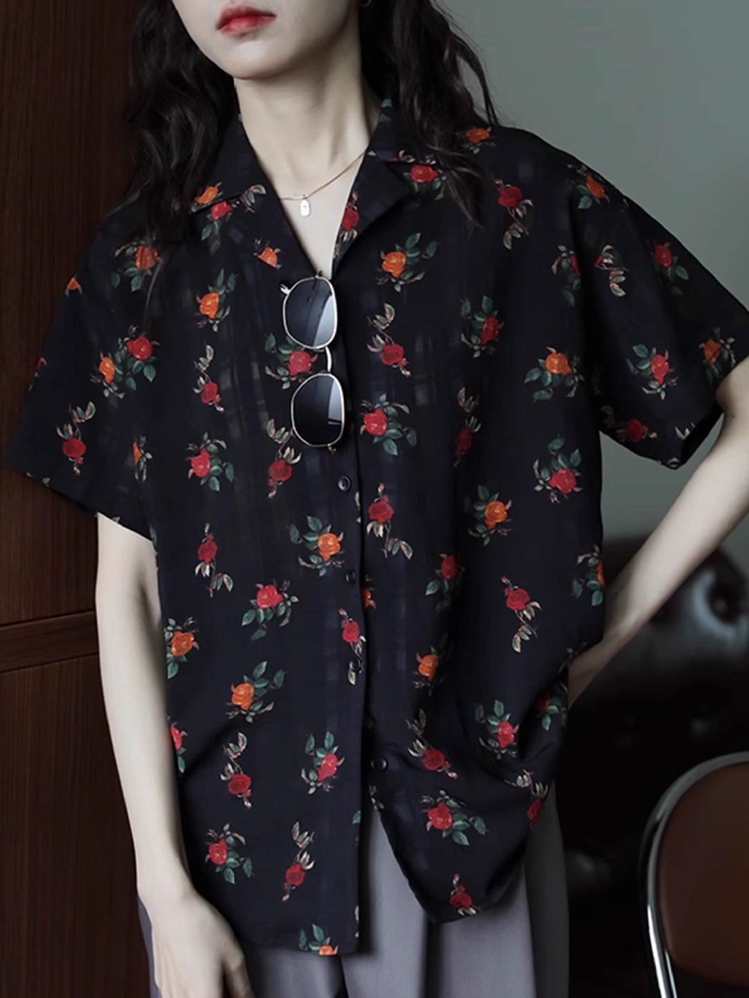 Kayla Retro Polo Collar Printed Shirt