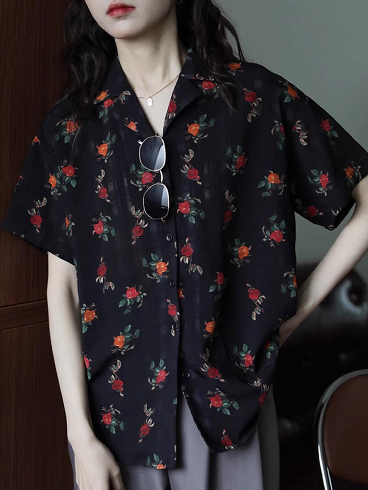 Kayla Retro Polo Collar Printed Shirt