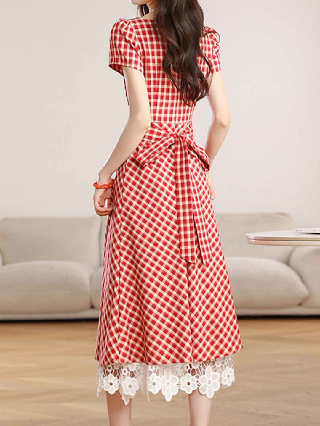 Riley Retro Square Neck Plaid Dress