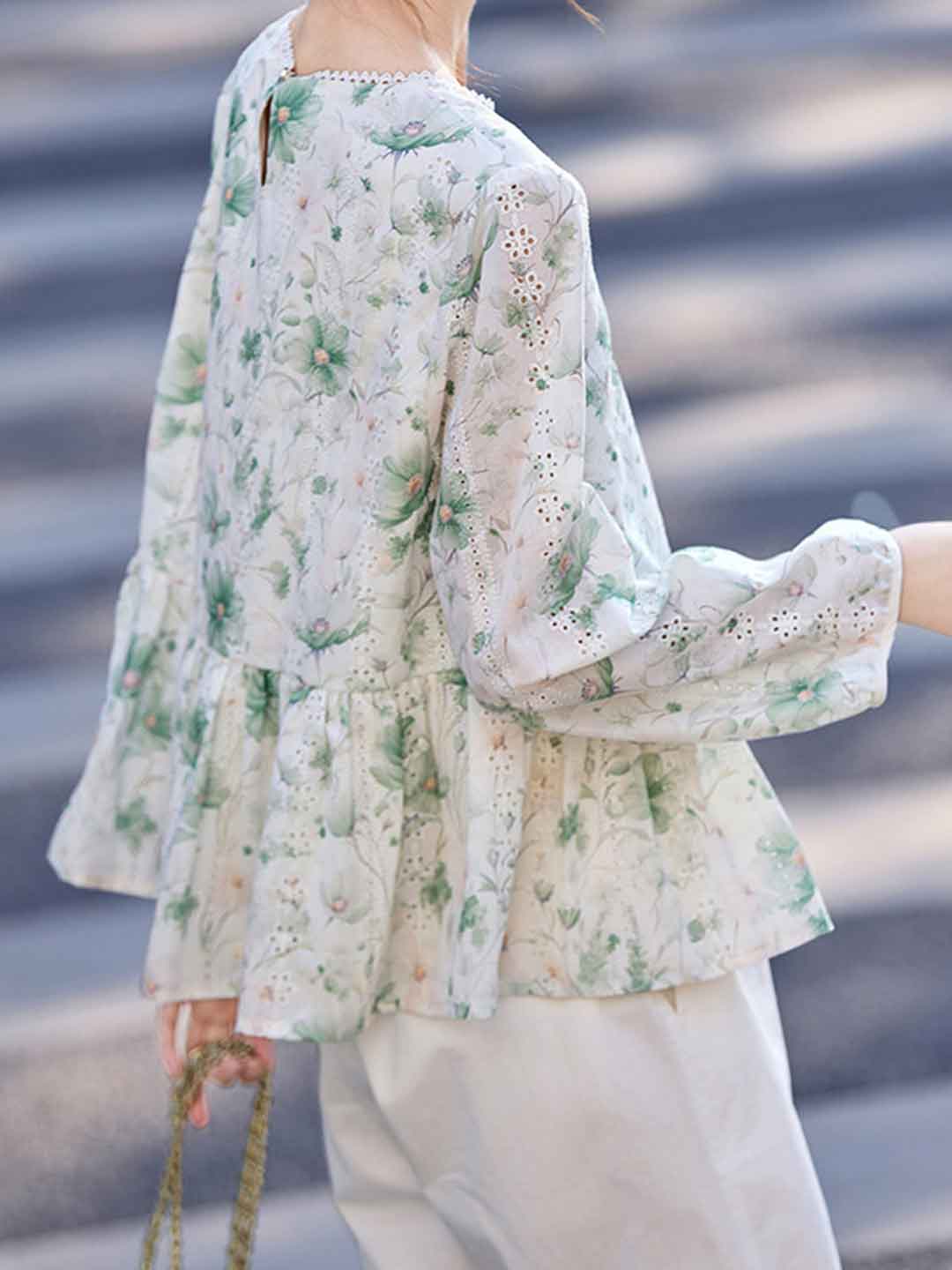 Zoe Elegant Crew Neck Embroidered Blouse