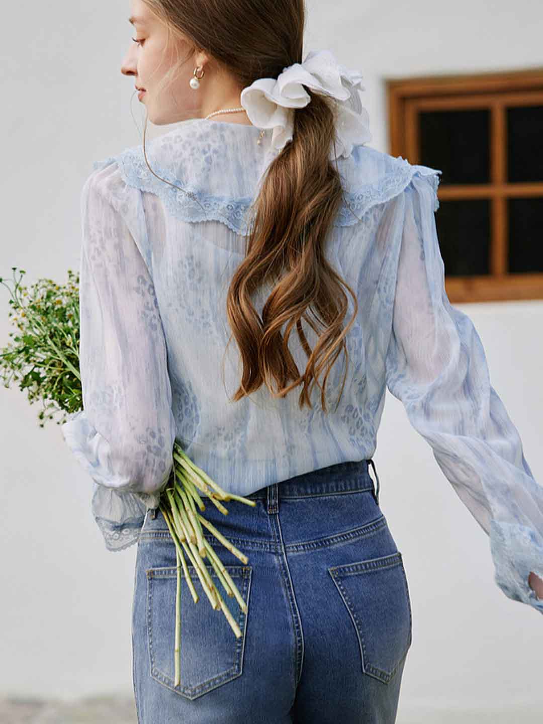 Madelyn Vintage V-Neck Ruffled Lace Blouse