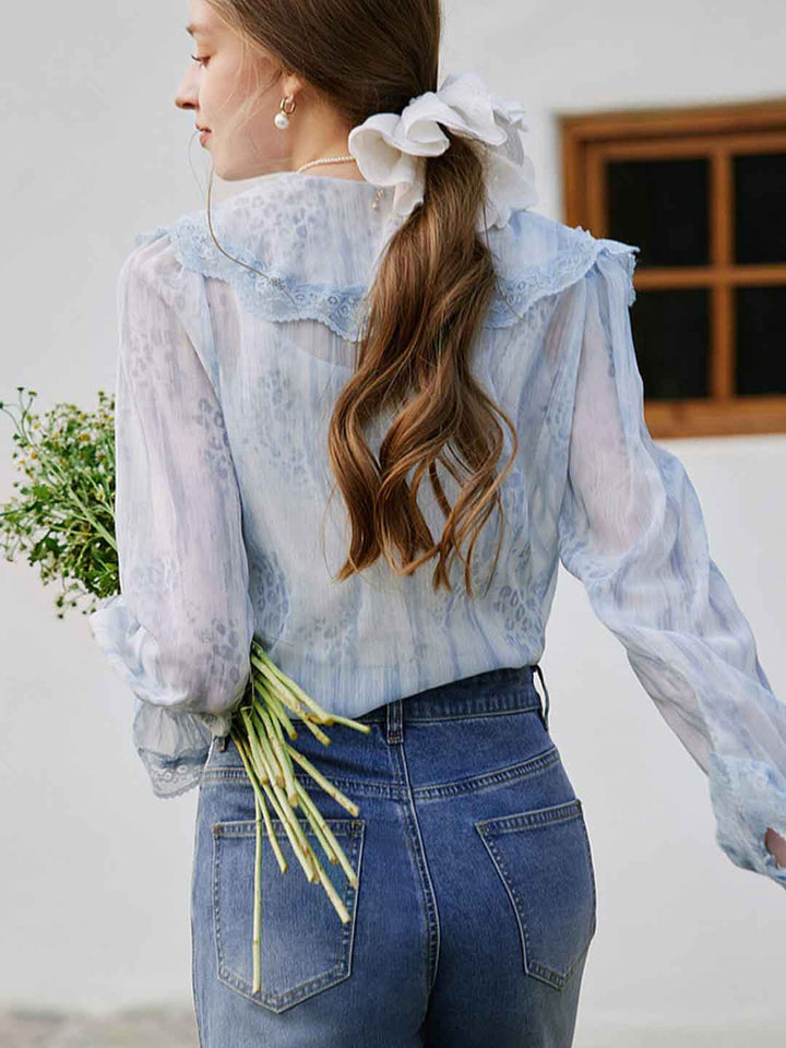 Madelyn Vintage V-Neck Ruffled Lace Blouse