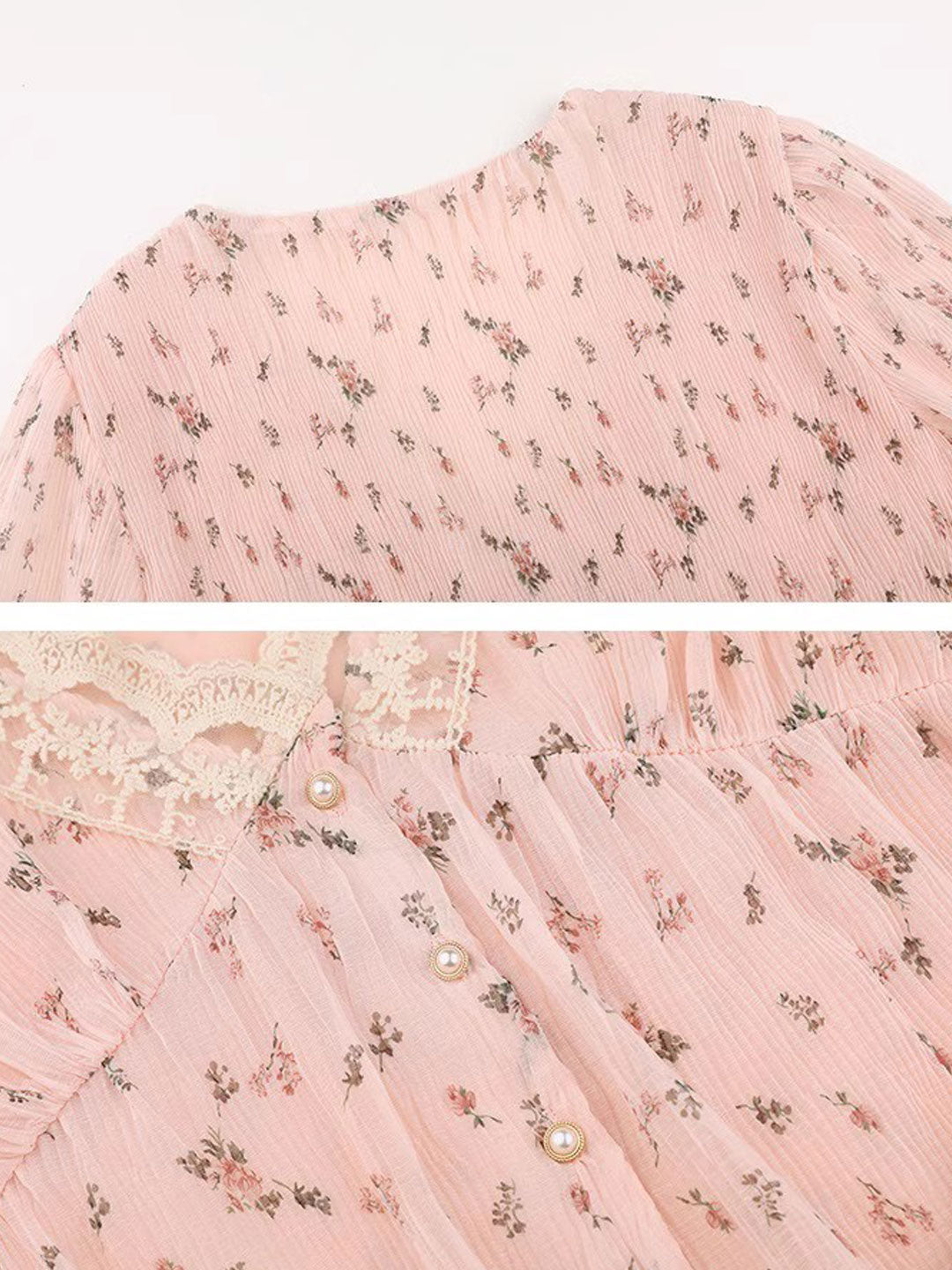 Lydia Retro V-Neck Lace Floral Chiffon Blouse