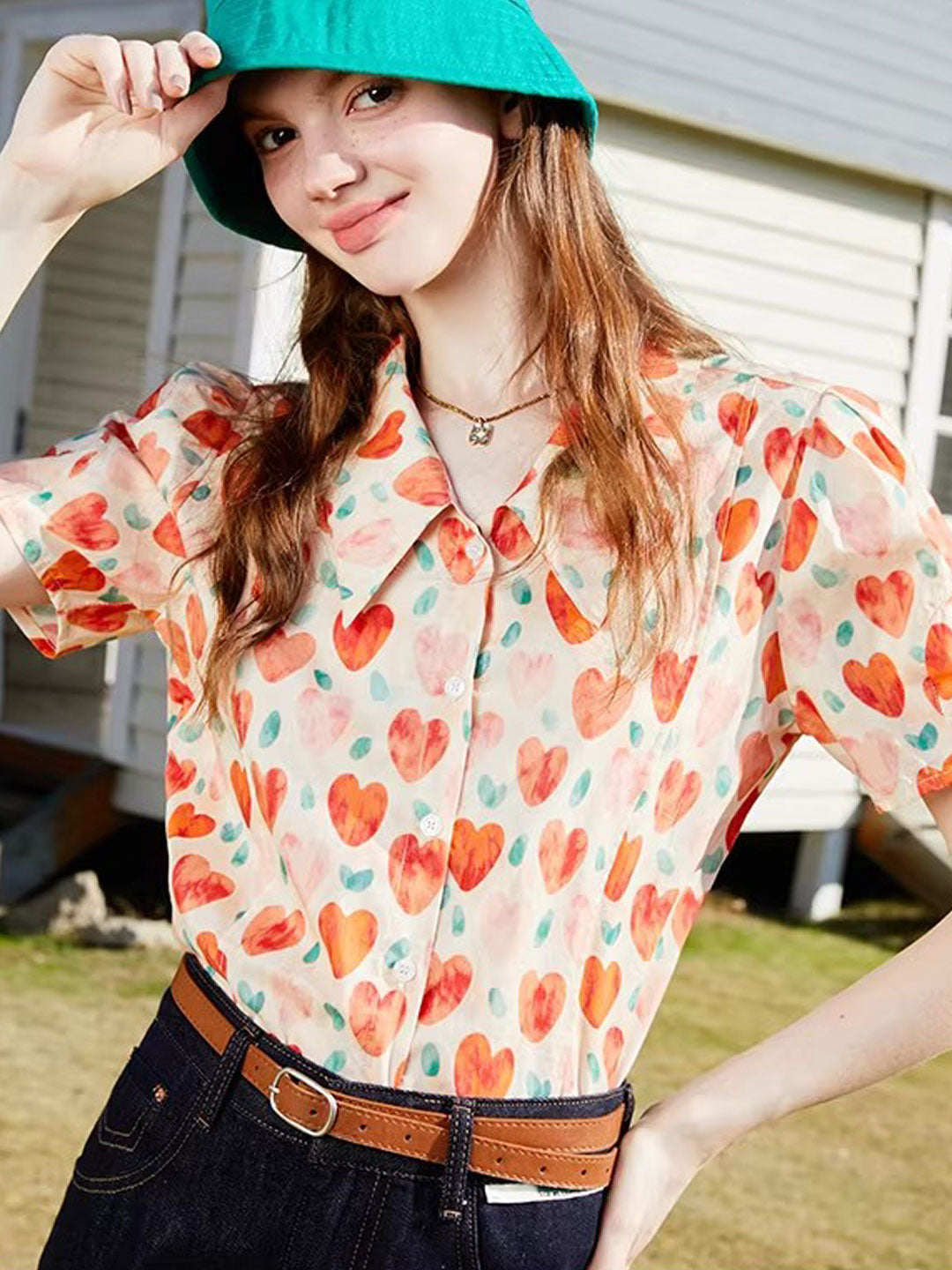 Camila Retro Polo Neck Puff Sleeve Floral Top