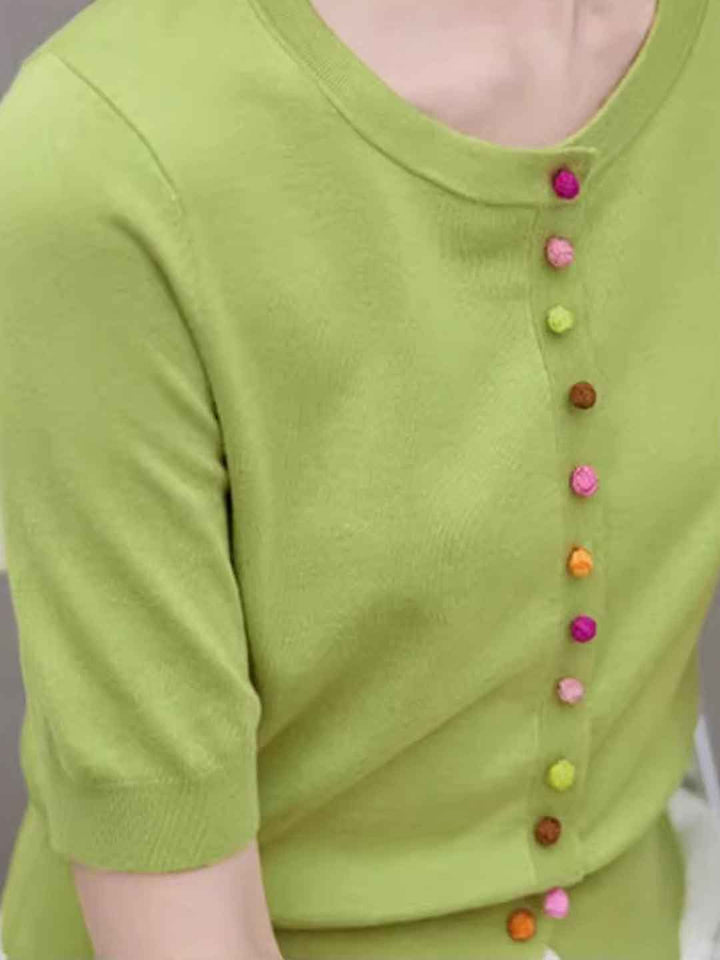Julia Elegant Crew Neck Solid Color Knitted Cardigan