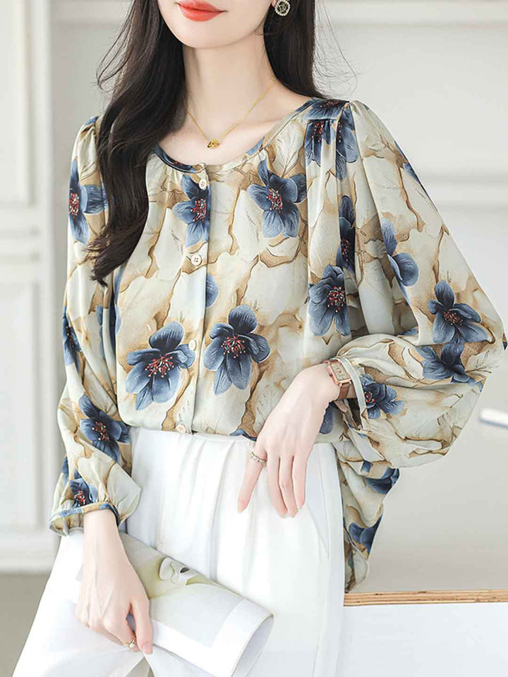 Evelyn Loose Crew Neck Printed Chiffon Top