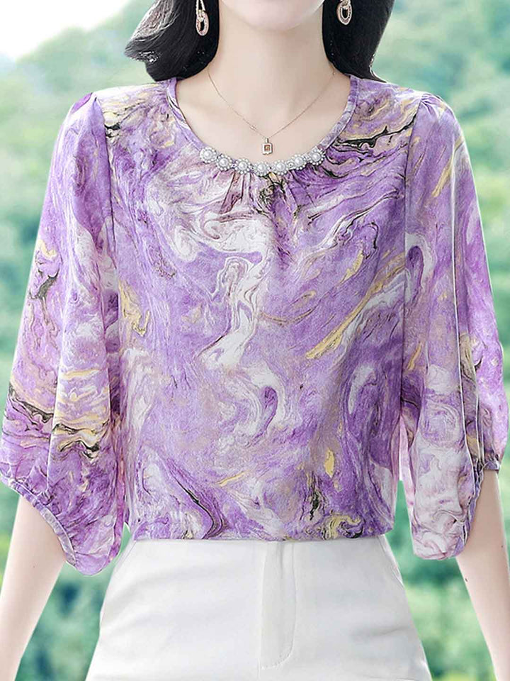 Genesis Vintage Crew Neck Beaded Chiffon Top
