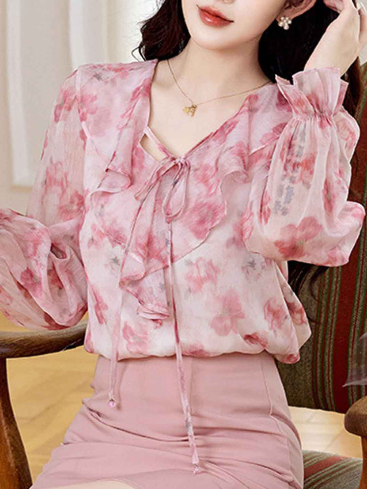 Avery Elegant V-Neck Flared Sleeve Printed Top