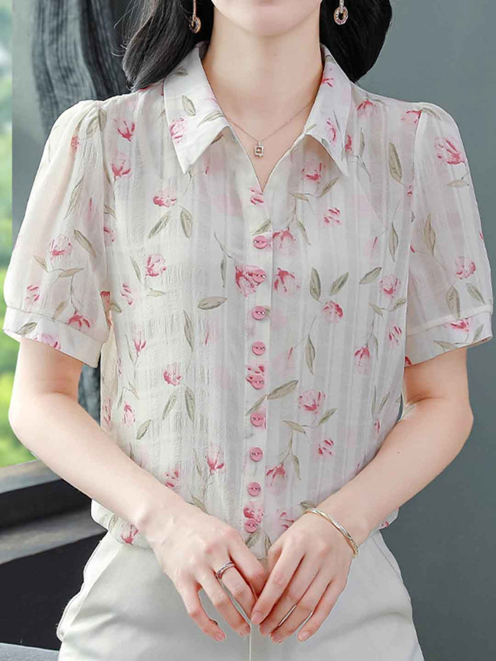 Isabelle Elegant Polo Printed Chiffon Shirt