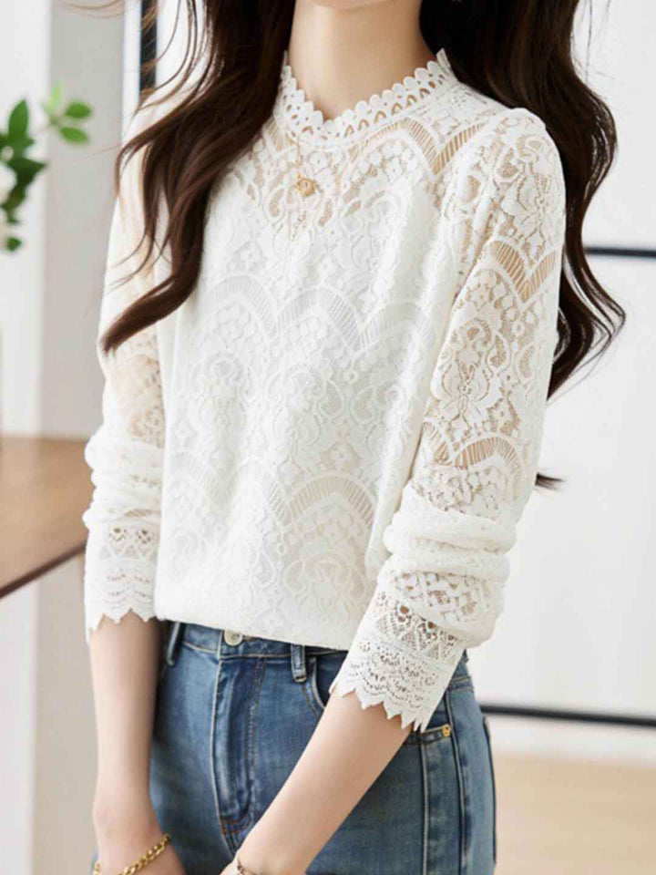 Sarah Classic Crew Neck Lace Mesh Top