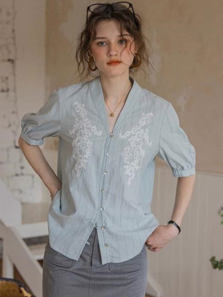 Sofia Daily V-Neck Solid Color Textured Blouse