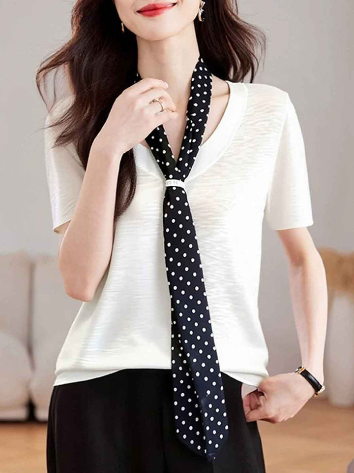Leah Daily V-Neck Polka Dot Ribbon Top