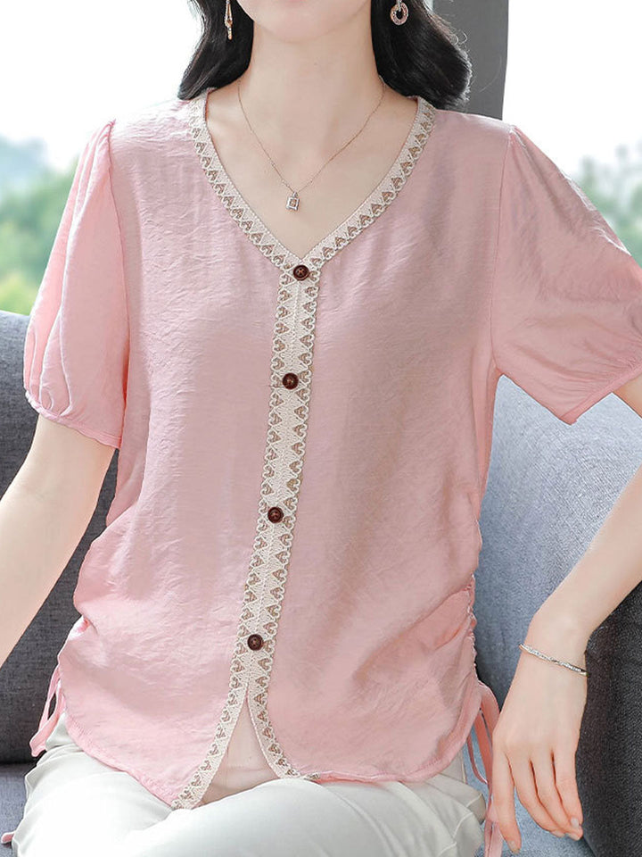 Camila Elegant V-Neck Solid Color Top