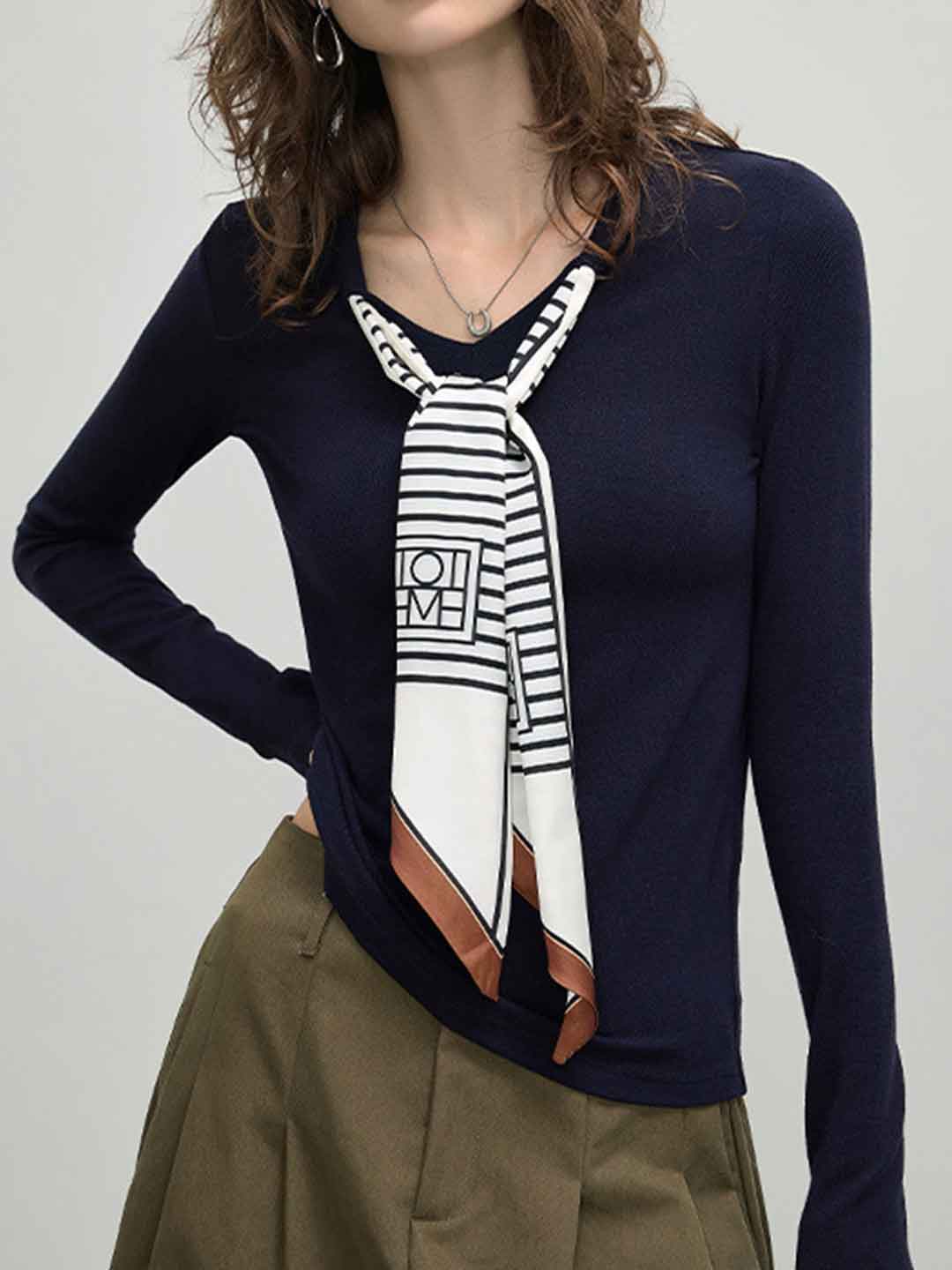 Rachel Slim Crew Neck Scarf Top