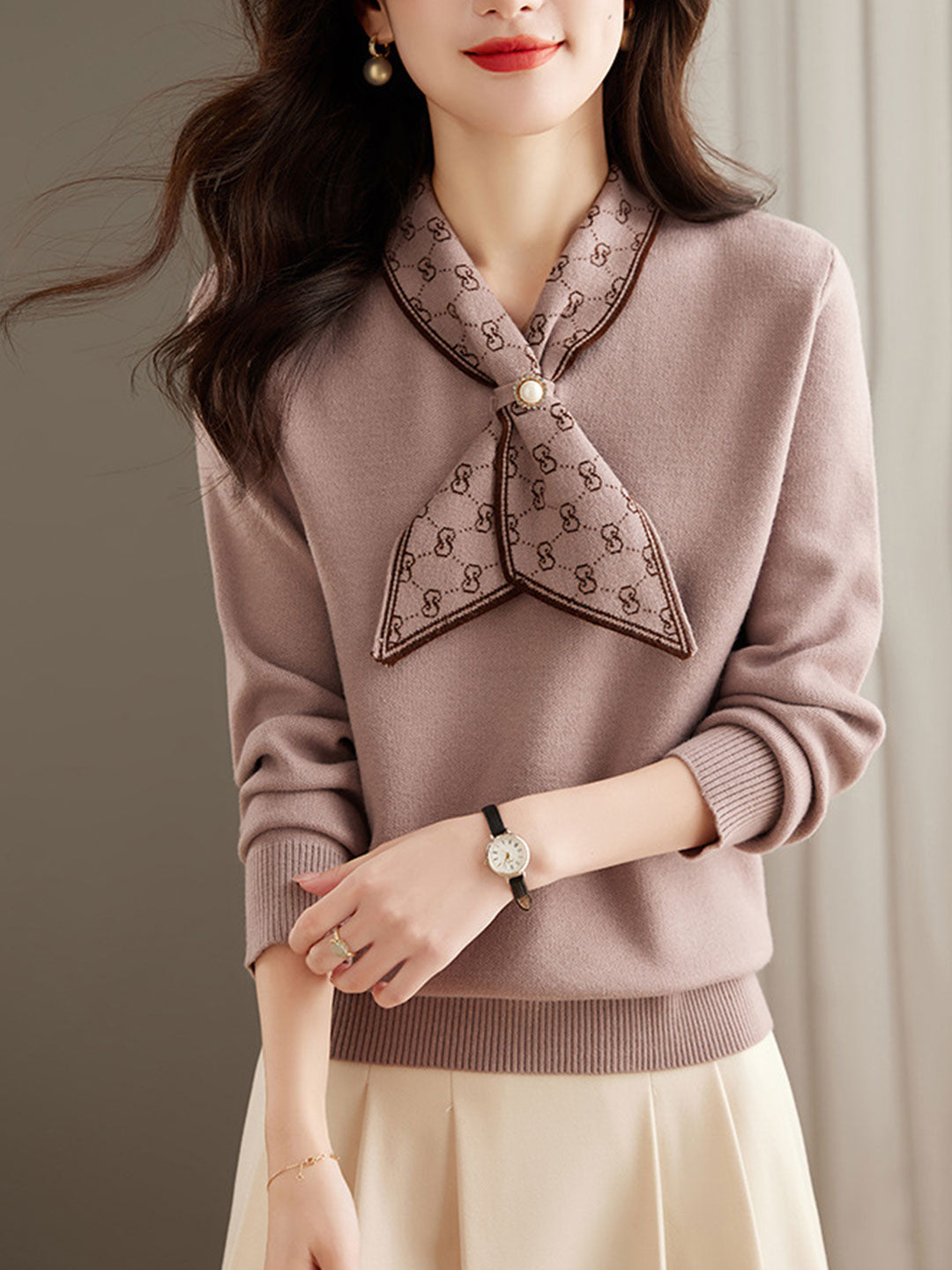 Isabella Casual Bow Knitted Pullover Sweater
