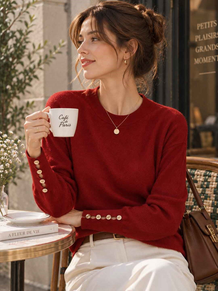 Alexis Elegant Slim Fit Metallic Button Knitted Sweater