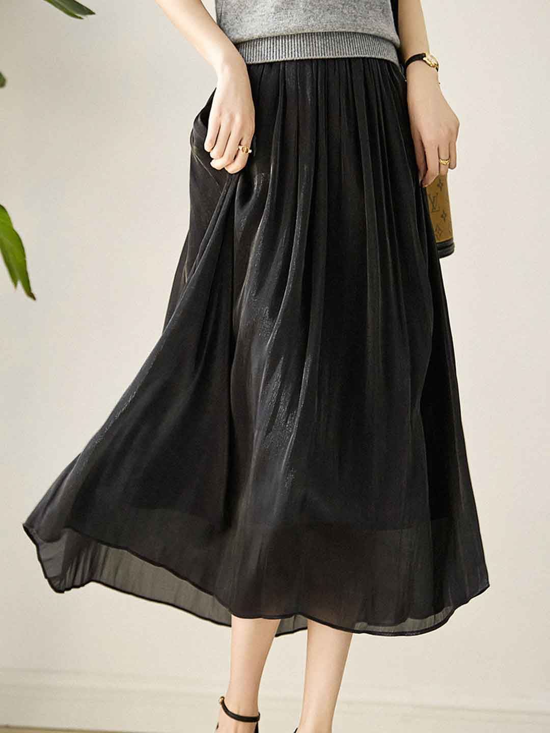 Sarah Daily Solid Color Textured Pleated Skirt
