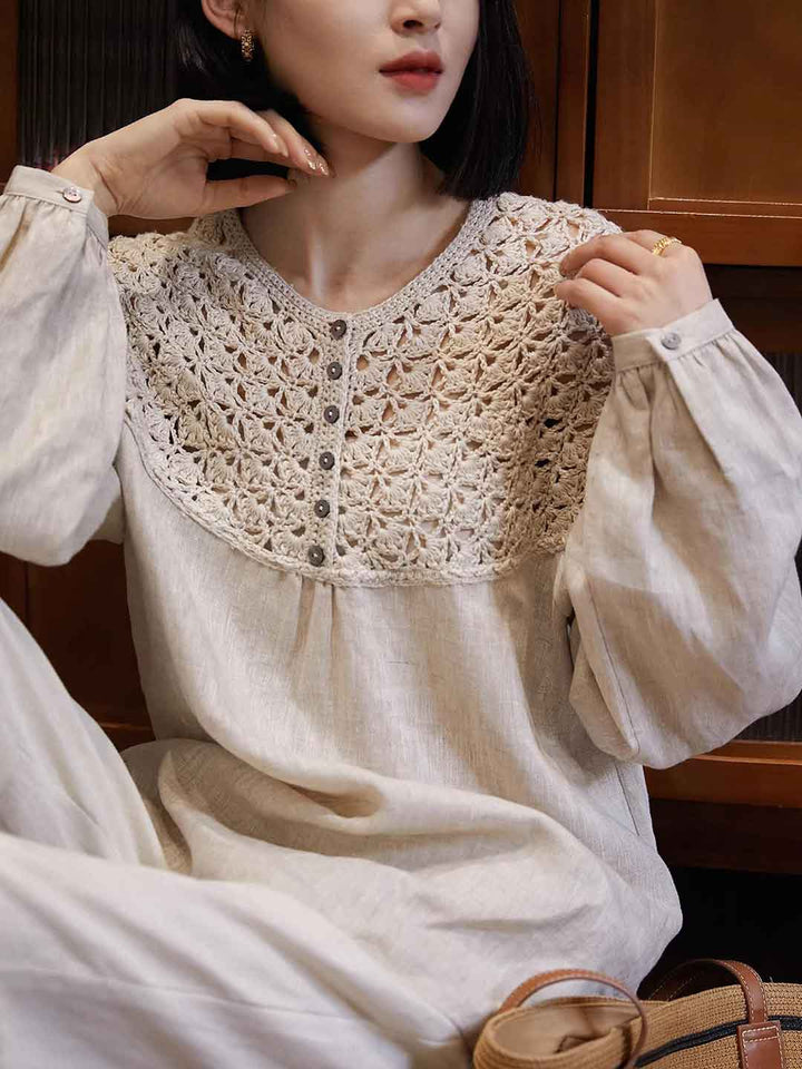 Natalie Loose Crew Neck Hollowed Crochet Top