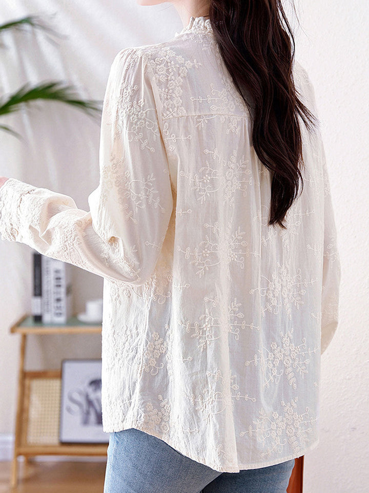 Emily Classic Solid Color Hollowed Embroidered Top