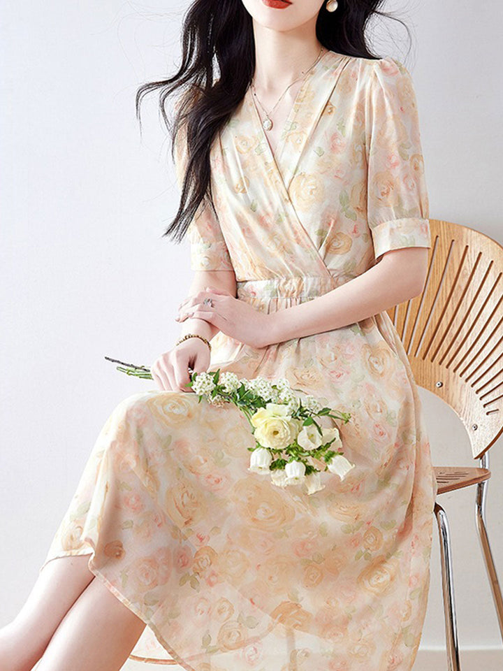 Gabriella Daily V-Neck Floral Printed Chiffon Dress