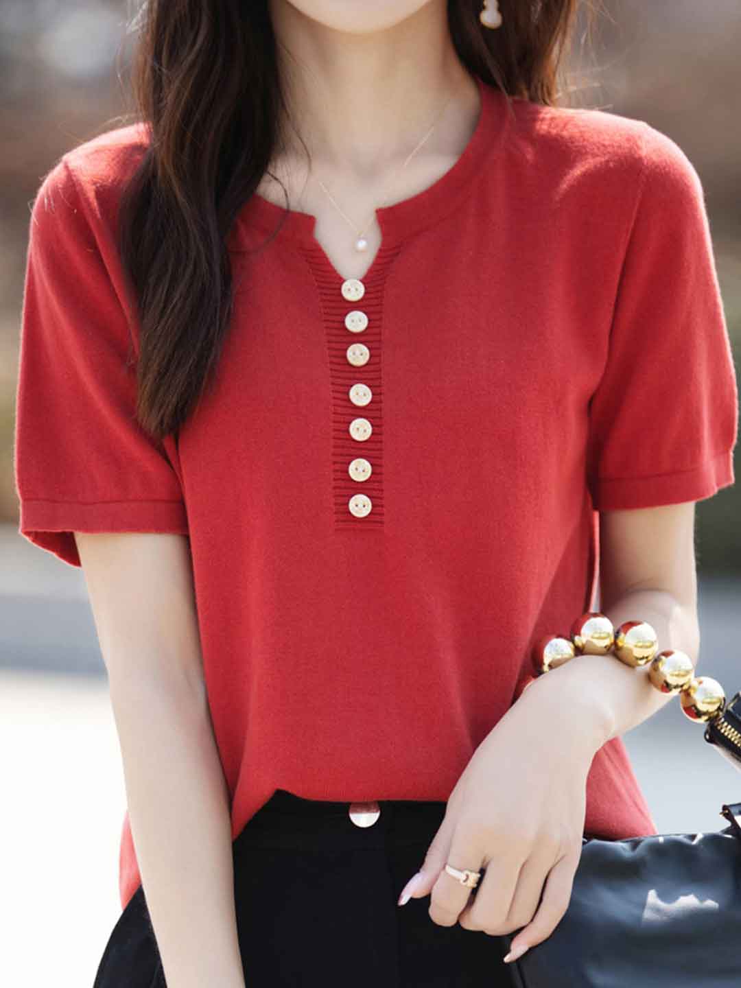 Julia Crew Neck Solid Color Knitted Top