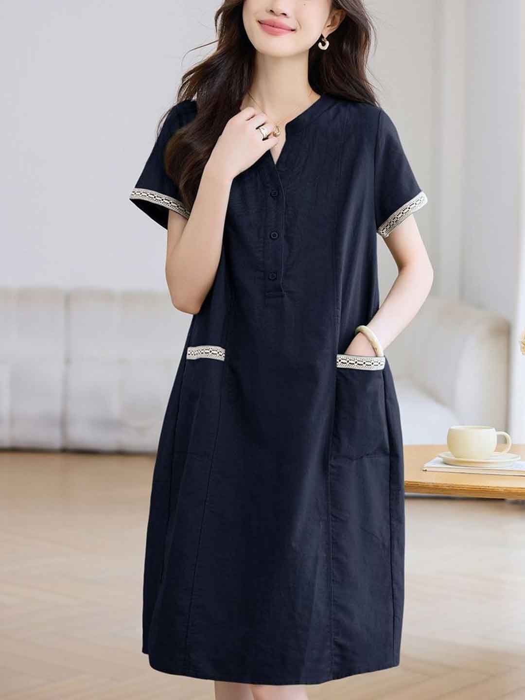 Grace Loose V-Neck Patchwork Dress